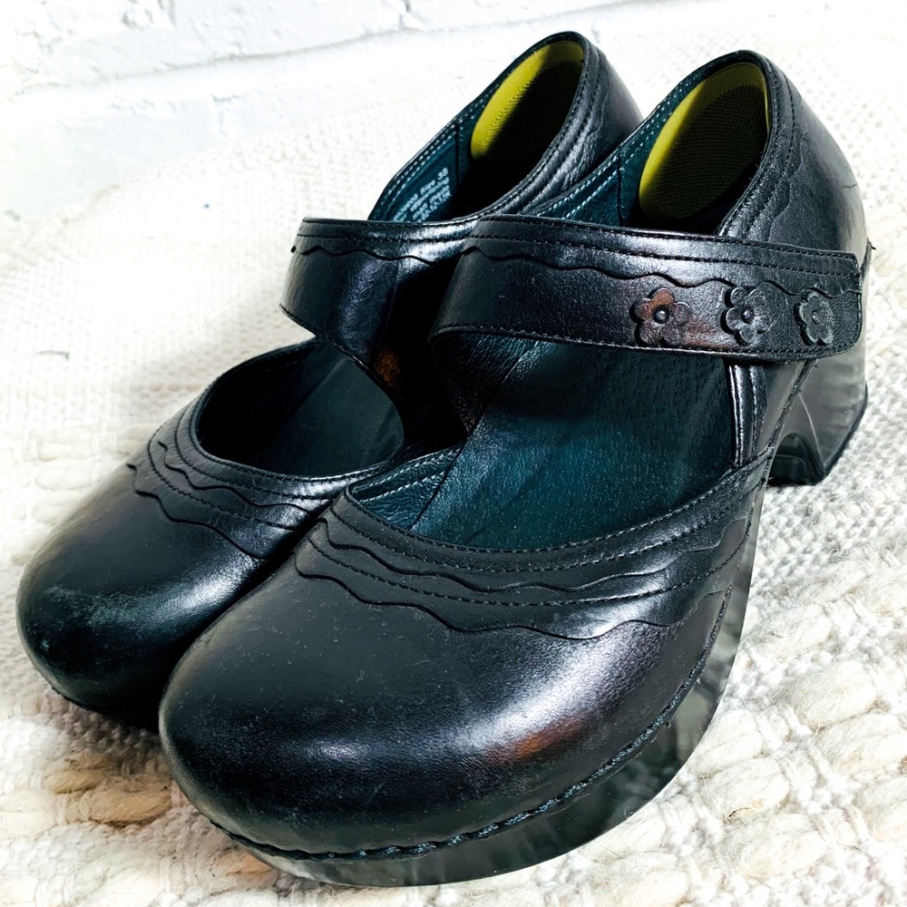 Dansko Leather Clog Flower Velcro Mary Janes - Picture 1 of 6